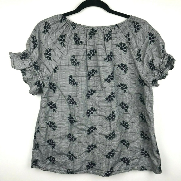 Ann Taylor Loft Size M Gray Floral Short Sleeve - Picture 5 of 6